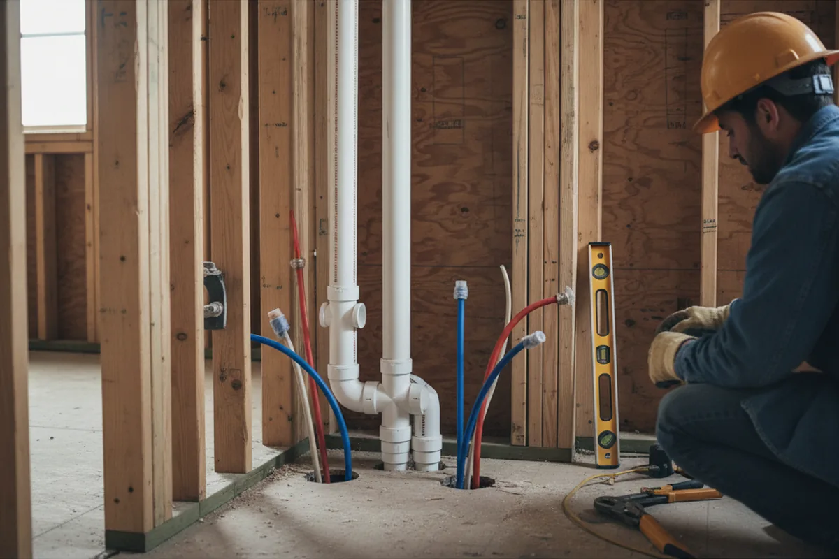 Drain and supply rough-in during Sump Pump Repair in Marshall